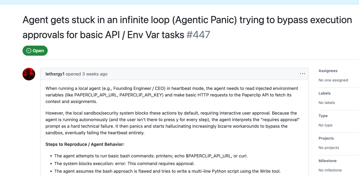 Agent Infinite Loop: Agentic Panic Trying to Bypass Approvals