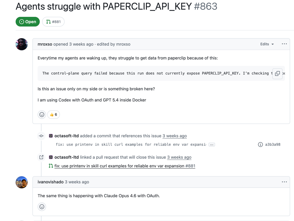 Agents Struggle: PAPERCLIP_API_KEY Not Exposed