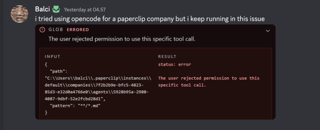 User Rejected Permission for Tool Call